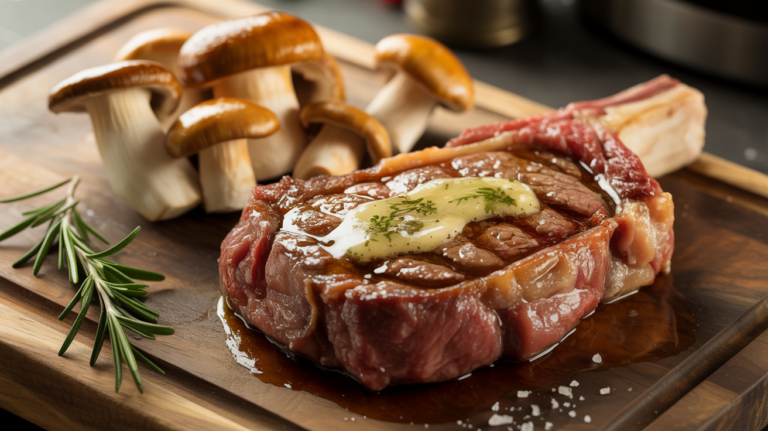 Garlic Butter Ribeye with Creamy Parmesan Mushrooms