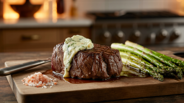 Sirloin Steak with Blue Cheese Butter and Grilled Asparagus