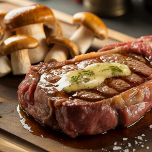 Garlic Butter Ribeye with Creamy Parmesan Mushrooms