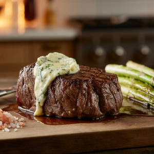 Sirloin Steak with Blue Cheese Butter and Grilled Asparagus
